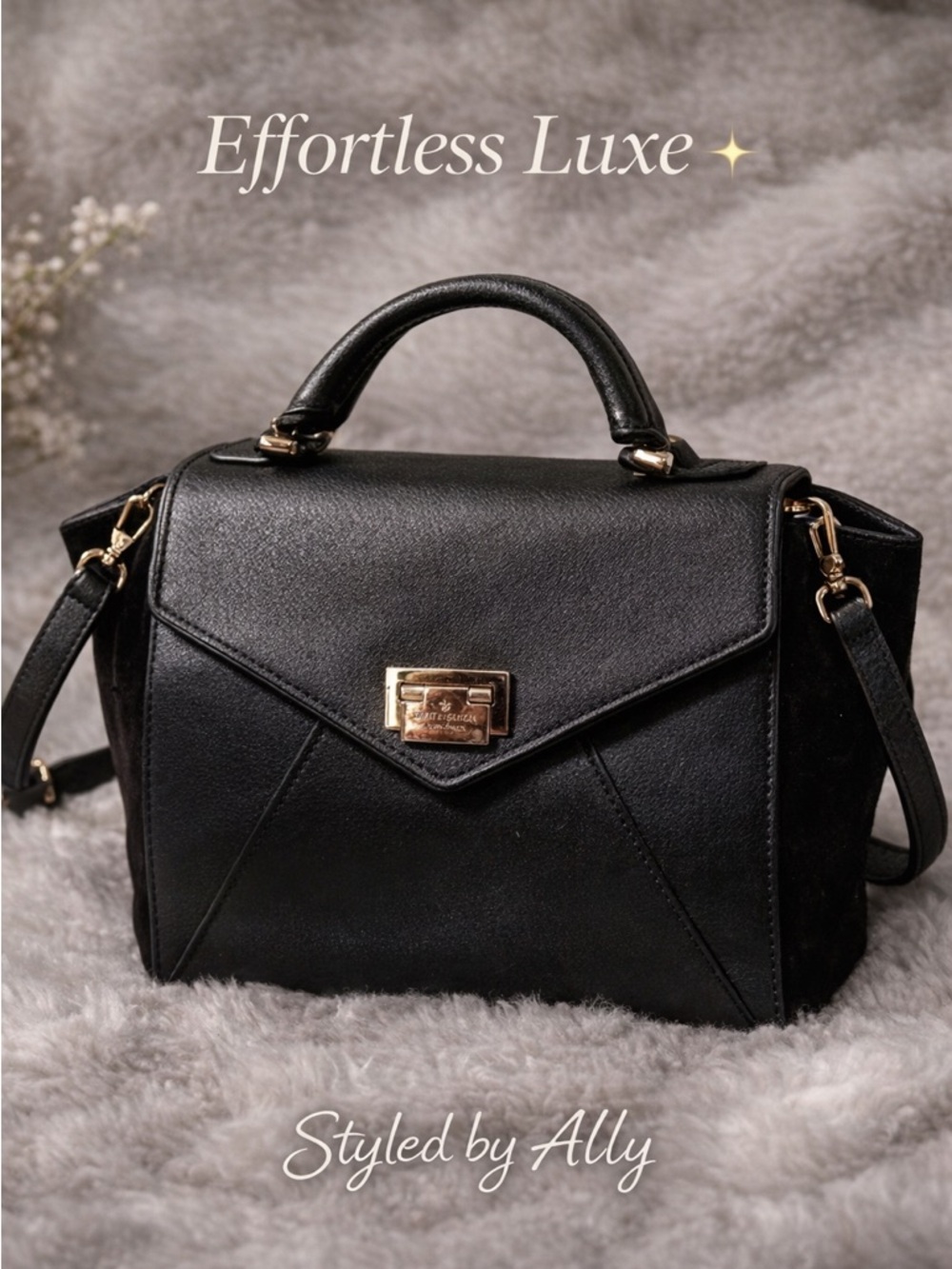 Kate Spade Black Leather & Suede Satchel ✨ NWT Structured Luxe